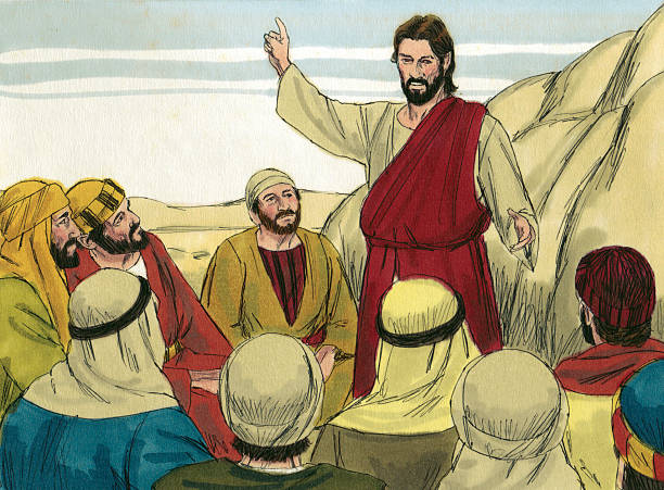 Jesus Speaks to Followers stock photo
