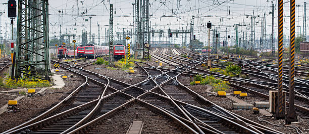 istock Tracks and trains at the rail yard 471908033