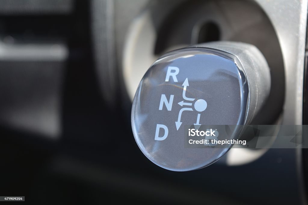 Hybrid Car Gear Lever Hybrid car gearbox lever in eco-friendly domestic car Gearshift Stock Photo
