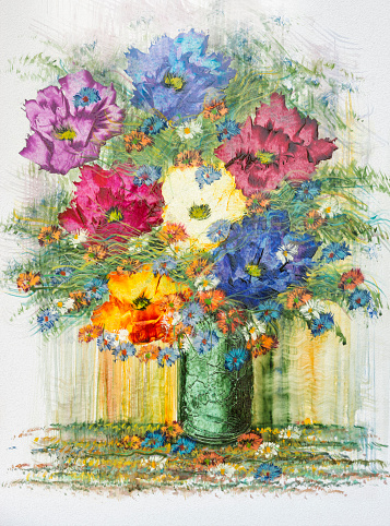 Flower Bouquet. Painted in Photoshop with Oilcolor Filters.
