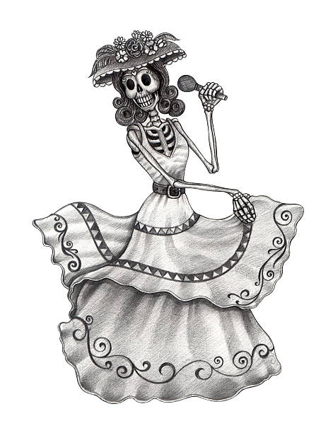 ilustrações de stock, clip art, desenhos animados e ícones de crânio de dança e música de dia dos mortos. - spooky cemetery single flower flower