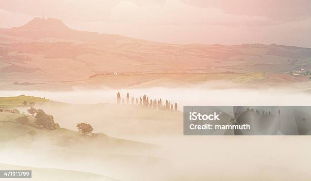 Foto de Nevoeiro De Manhã Na Toscana e mais fotos de stock de Campo - Campo, Cena de tranquilidade, Cipreste