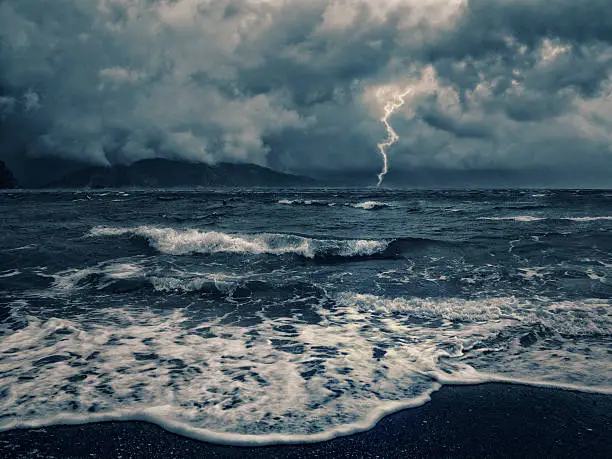 Sea and Lightning in bad weather conditions.
