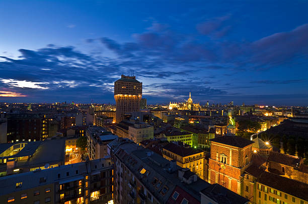 Blue Hour: Skyline of Milano (Italy) stock photo