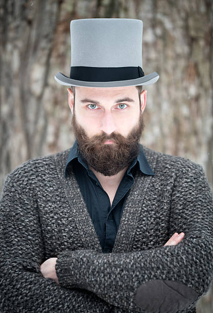 男性、ヒゲ着用ストーブパイプ tophat - stovepipe hat ストックフォトと画像