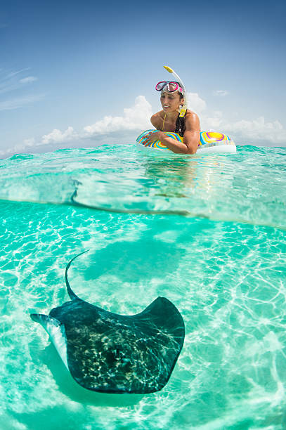 istock Woman in the water with stingray 471916505