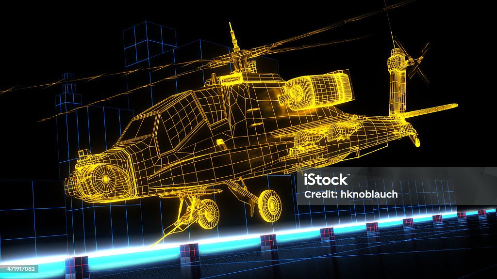 Game design wireframe helicopter The image shows a futuristic wire frame Apache helicopter. Helicopter Stock Photo