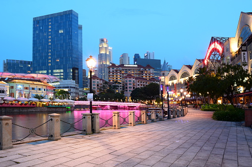 Clark Quay of Singapore. It is situated along the Singapore River with an array of night entertainment.