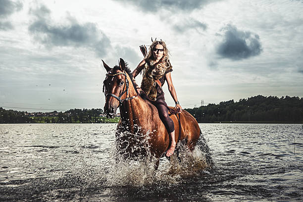 Beautiful elf warrior princess with her horse