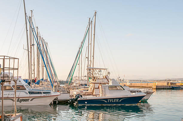 Boats at the harbor in Gordons Bay Cape Town, South Africa - December 11, 2014: Boats at the harbor in Gordons Bay at sunset gordons bay stock pictures, royalty-free photos & images