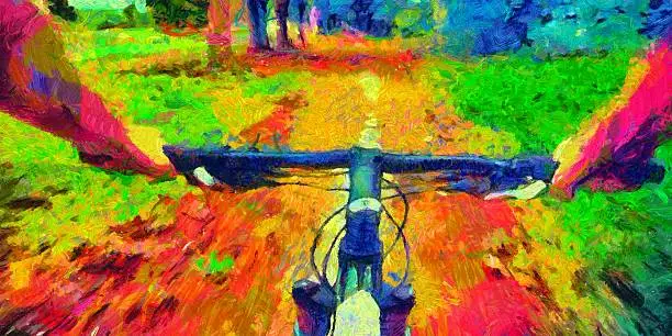 Bicycle ride pov acid colors psychedelic painting