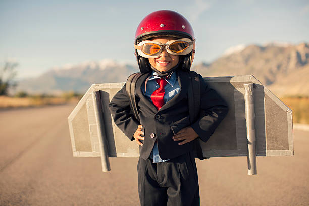 Young Business Child Wearing Jet Pack