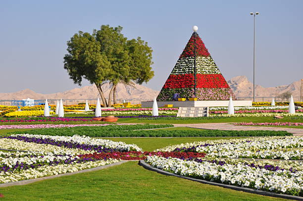 Al Ain, UAE - December 26, 2011: Al Ain Paradise Gardens in the UAE. It holds the Guinness World Record for the most hanging baskets, having 2,968 in total.
