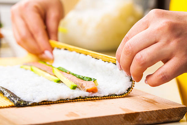 istock chef turns nori sheet with filling 471922040