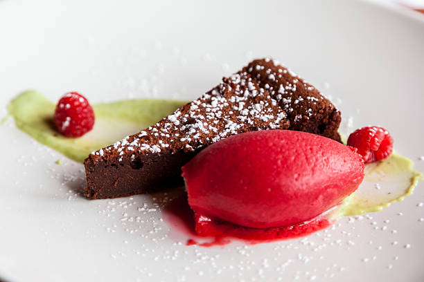 istock Chocolate cake with raspberry sherbet and pistachio cream 471923055