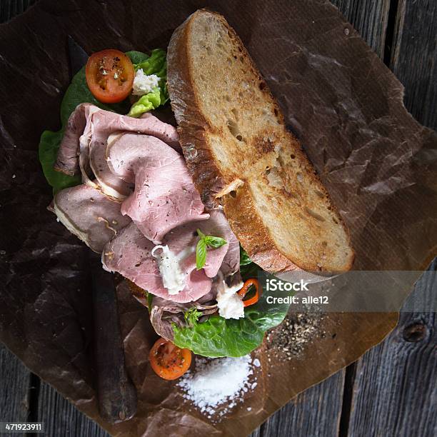 Rustic Beef Sandwich Stock Photo - Download Image Now - Horseradish, Basil, Bread