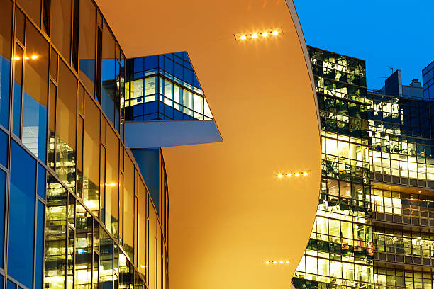 Futuristic Office Buildings Illuminated at Dusk