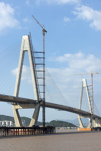 Sea bridge construction stock photo