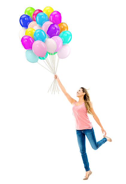 istock Fun woman holding 3D balloons 471928305