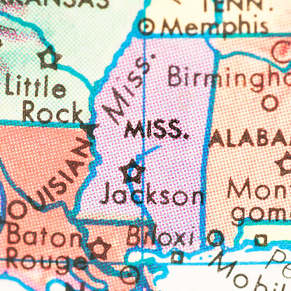 Studying Geography - Photograph of Mississippi on retro globe. 