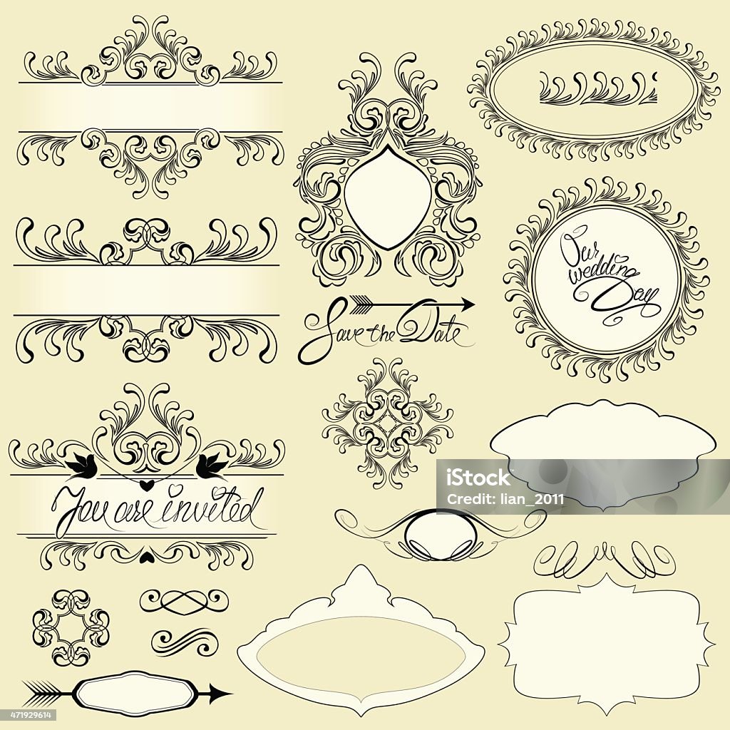 Vintage ornaments and frames, vignettes, calligraphic design elements Vintage ornaments and frames, vignettes, calligraphic design elements and page decoration, calligraphic text. Flourish - Art stock vector