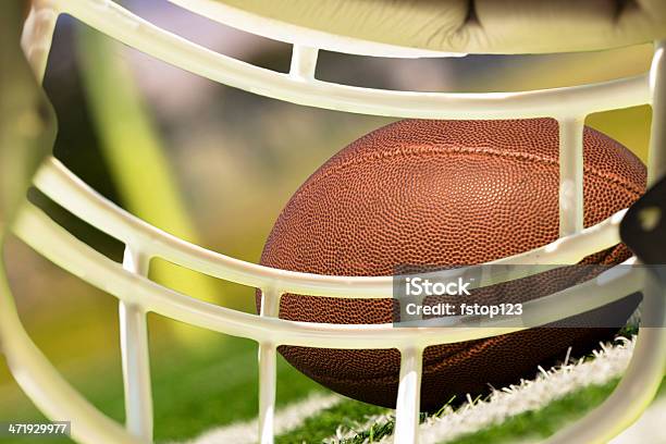 Sports Football Helmet Perspective Of Ball Field Stock Photo - Download Image Now