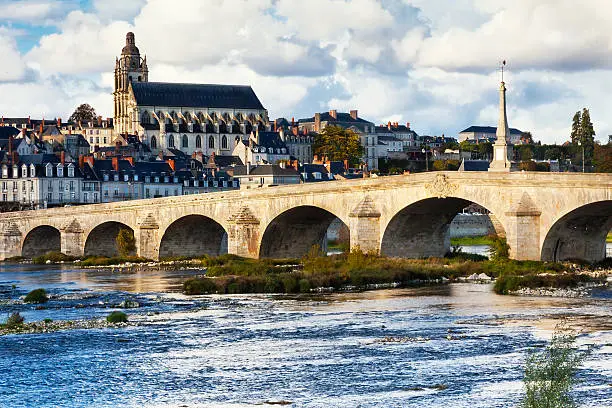 Photo of Bridge over Loire River Leading to Cathedral Blois, France