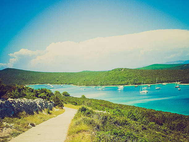 Unije island in Croatia part of the Cres Losinj archipelago in the Adriatic Sea vintage look