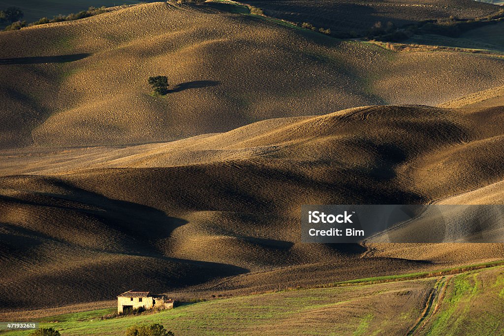 Paisagem de colinas em pôr-do-sol, luz, Toscana, Itália - Foto de stock de Solidão royalty-free