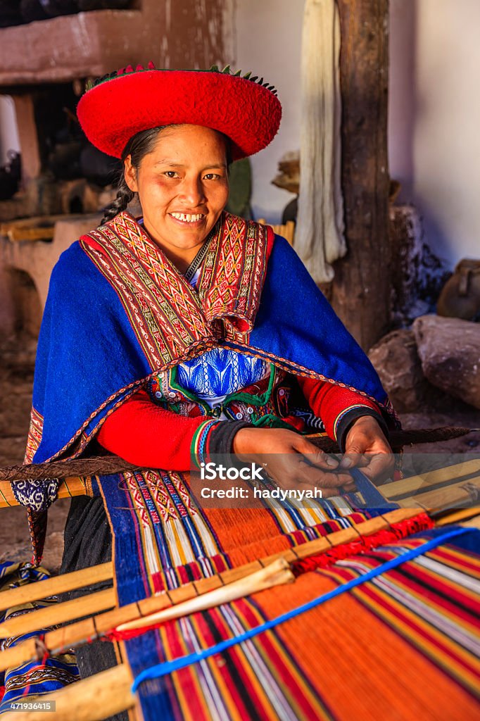 Peruvian woman weaving, The Sacred Valley, Chinchero The Sacred Valley of the Incas or Urubamba Valley is a valley in the Andes  of Peru, close to the Inca capital of Cusco and below the ancient sacred city of Machu Picchu. The valley is generally understood to include everything between Pisac  and Ollantaytambo, parallel to the Urubamba River, or Vilcanota River or Wilcamayu, as this Sacred river is called when passing through the valley. It is fed by numerous rivers which descend through adjoining valleys and gorges, and contains numerous archaeological remains and villages. The valley was appreciated by the Incas due to its special geographical and climatic qualities. It was one of the empire's main points for the extraction of natural wealth, and the best place for maize production in Peru.http://bem.2be.pl/IS/peru_380.jpg Adult Stock Photo