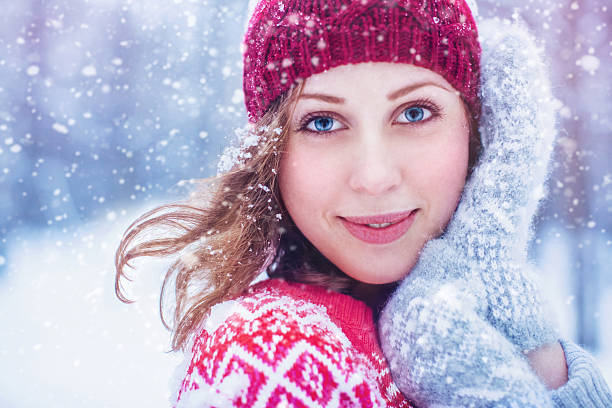 Beautiful woman enjoying winter stock photo