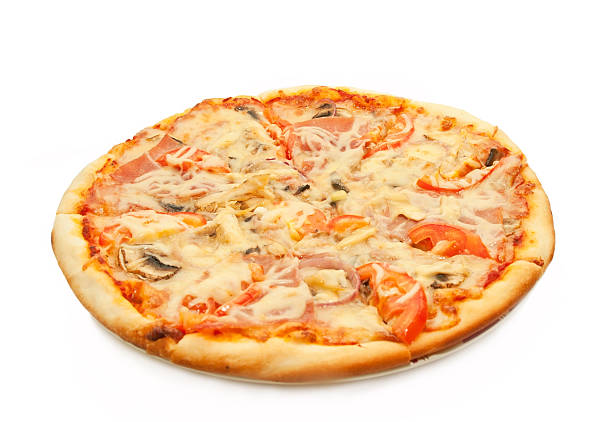 istock Pizza with salami, tomatoes and chicken isolated 471938697