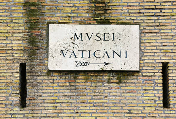 Old sign indicating direction to Vatican Museums, Rome
