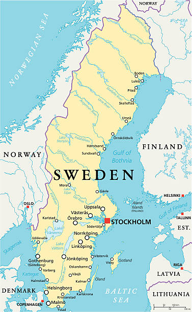 szwecja mapa polityczna - sweden map stockholm vector stock illustrations