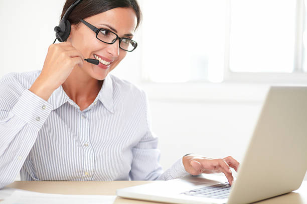 istock Young woman secretary doing customer service 471943168