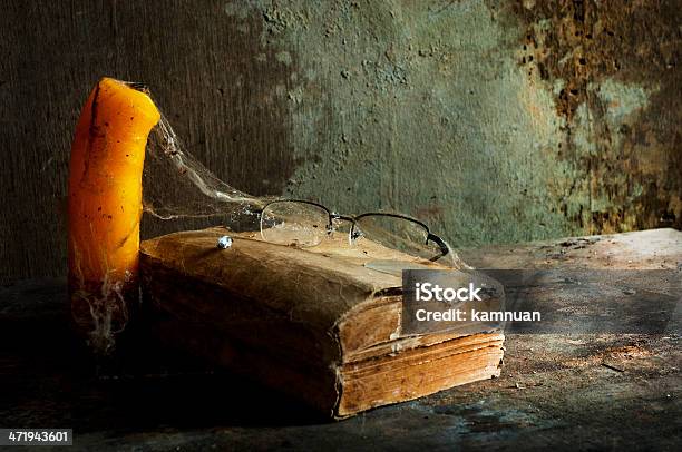 Old Book A Still Life Stock Photo - Download Image Now - Book, Bookshelf, Candle