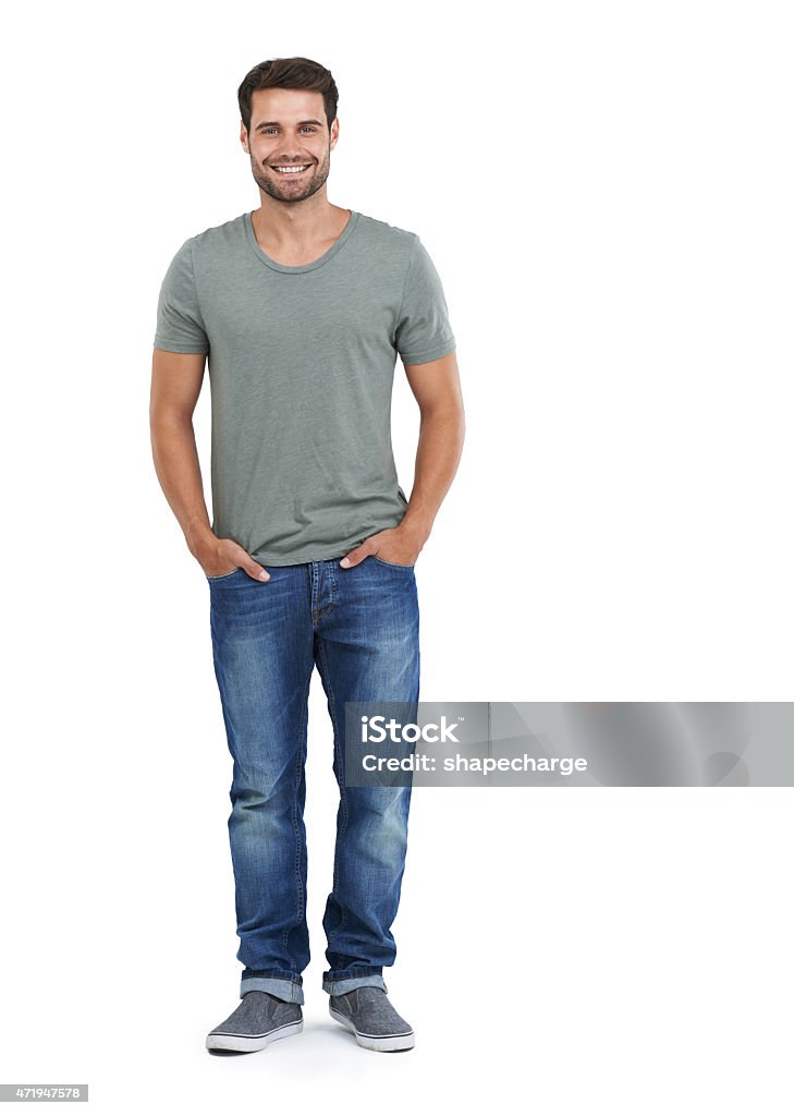 Confidence is the first step to happiness Studio shot of a handsome young man posing against a white backgroundhttp://195.154.178.81/DATA/i_collage/pu/shoots/804523.jpg Men Stock Photo