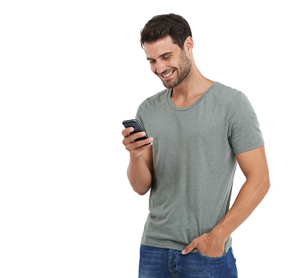 Studio shot of a handsome young man using a mobile phone against a white backgroundhttp://195.154.178.81/DATA/i_collage/pu/shoots/804523.jpg