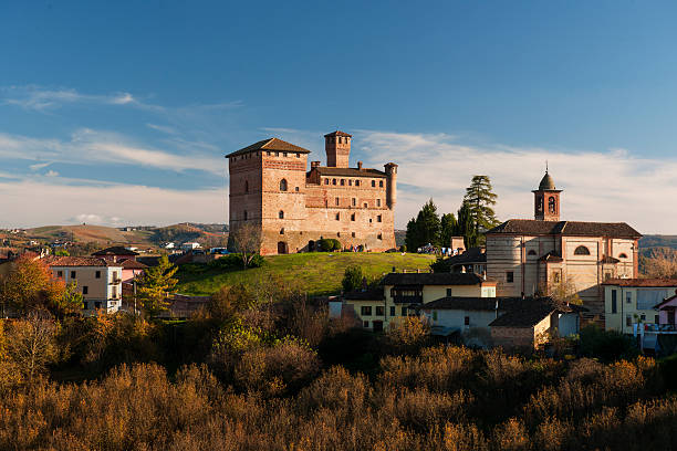 Grinzane Cavour castle, sunny day, Piedmont, Italy stock photo