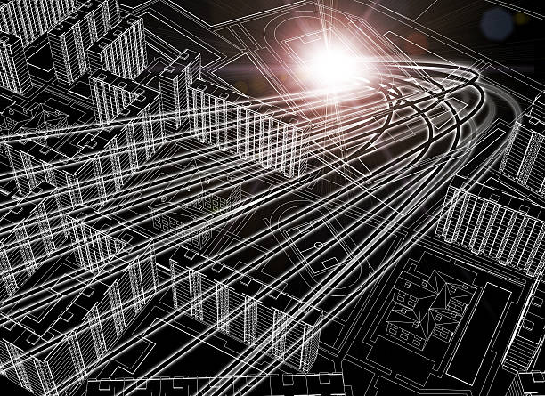 istock Model of 3d black and white city plan 471954194