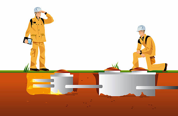 work and cleansing work cleansing and development in basement for dwelling oil pump petroleum equipment development stock illustrations