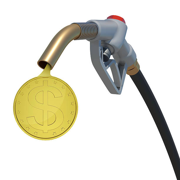 istock Gold dollar coin flowing from fuel nozzle 471957356