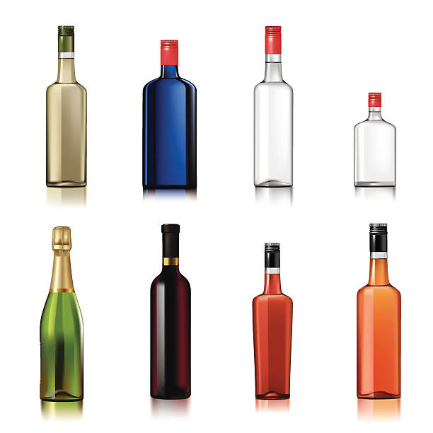 illustrazioni stock, clip art, cartoni animati e icone di tendenza di bottiglie di bevande alcoliche - white background concepts transparent red