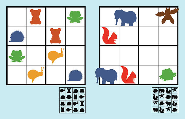 bildbanksillustrationer, clip art samt tecknat material och ikoner med easy sudoku puzzle with animals for children - sudoku