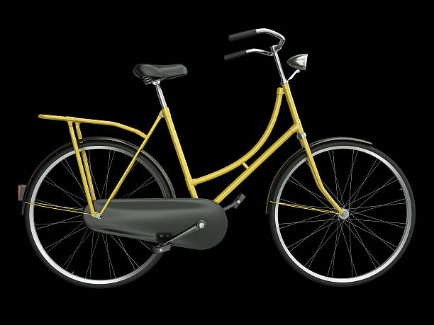 istock Yellow retro bicycle isolated on a black background 471961549