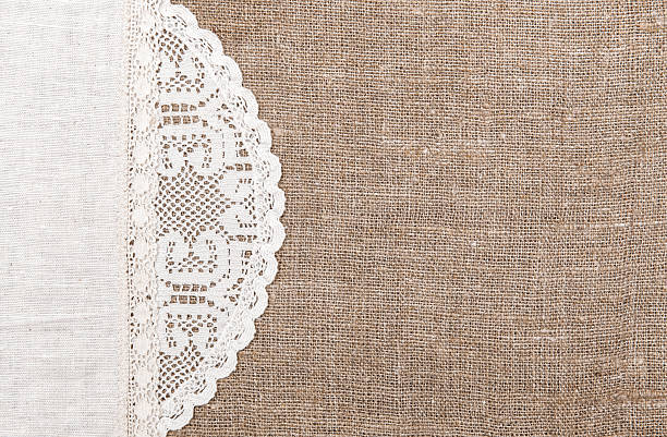 istock Burlap background with lacy and linen cloth 471963559
