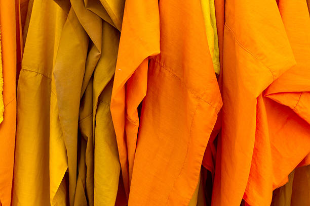  Close up on the fabric of the robes used by Buddhist monks.
