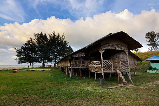 o casa de madeira tradicional em sabah, malásia - dayak - fotografias e filmes do acervo