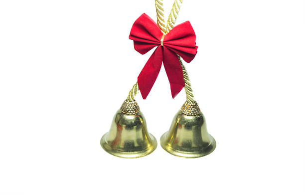 istock Real golden cristmas bells with red bow 471967177