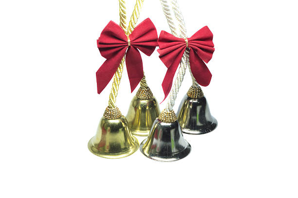 istock Four real cristmas bells with red ribbon 471967293